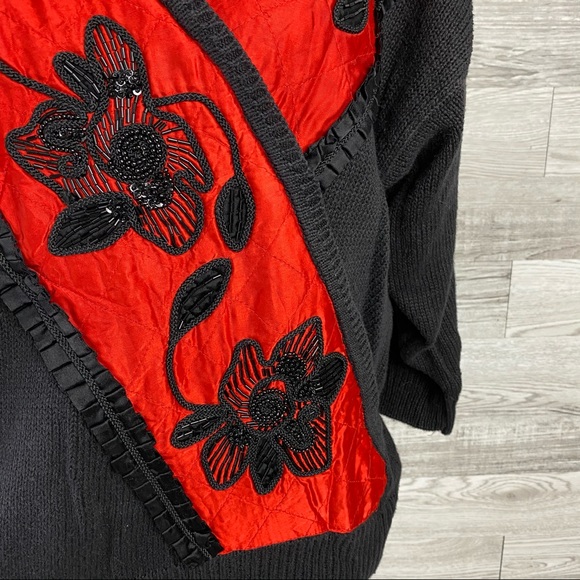 Bonnie & Bill Beaded vtg Floral Red Black Sweater - Picture 2 of 7